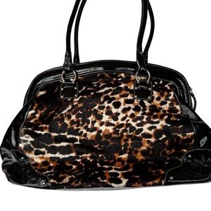Cavalcanti Chic Leopard Print Shoulder Bag with Black Accents